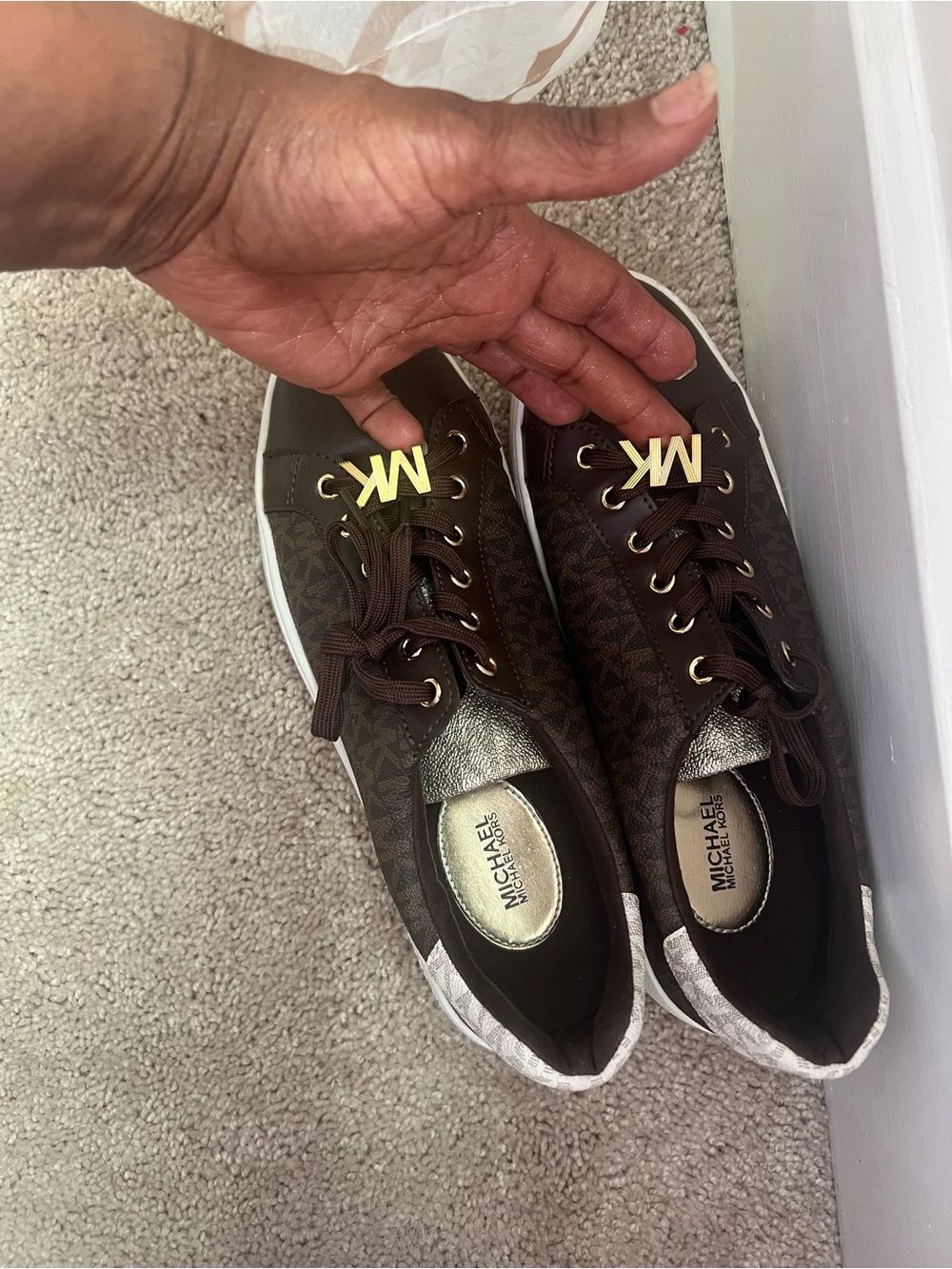 Michael Kors Brown Logo Low-Top Sneakers with Gold MK Accent